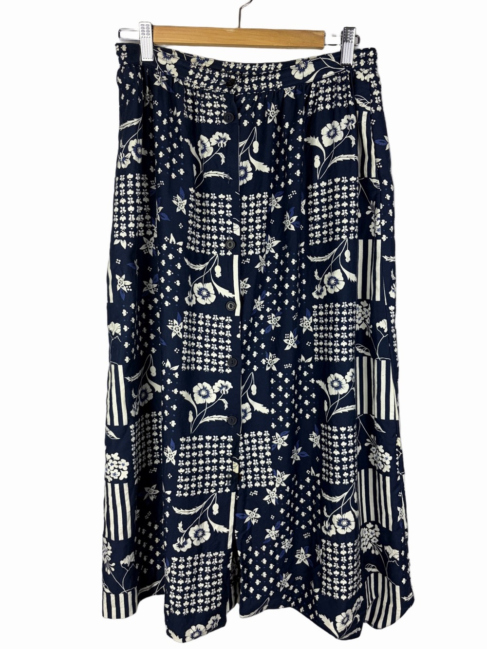 Susan Bristol Components Vintage Floral Patchwork Midi Skirt 14 Pockets